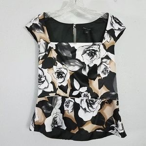 White House Black Market Gold Rose Side Zip Blouse